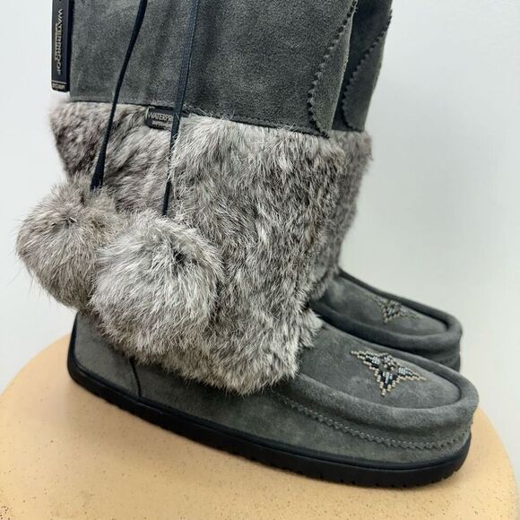 Manitobah Muk Luks Snowy Owl Charcoal Grey Suede Leather Waterproof Boot - Picture 7 of 13
